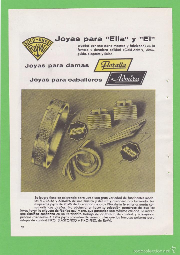 Coleccionismo de revistas y peri&oacute;dicos: PUBLICIDAD 1965. ANUNCIO GOLD - ANKER. ROWI. JOYAS PARA DAMAS Y CABALLEROS FLORALIA Y ADMIRA