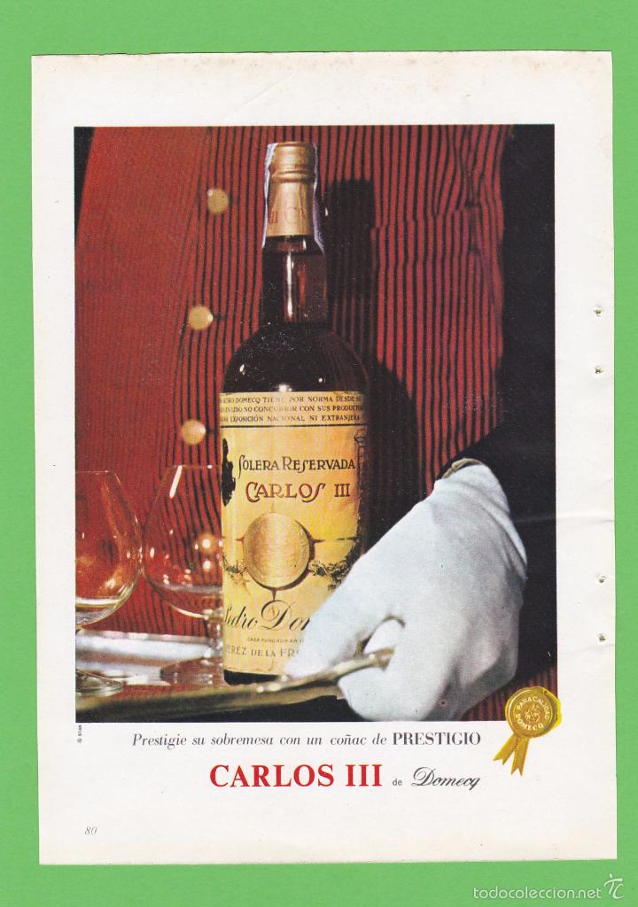 Coleccionismo de revistas y peri&oacute;dicos: PUBLICIDAD 1965. ANUNCIO CO&Ntilde;AC CARLOS III. DOMECQ - TERLENKA (REVERSO)