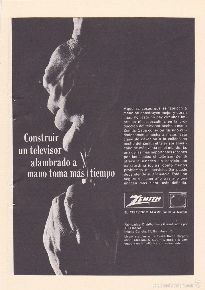 Coleccionismo de revistas y peri&oacute;dicos: PUBLICIDAD 1965. ANUNCIO TELEVISOR ZENITH