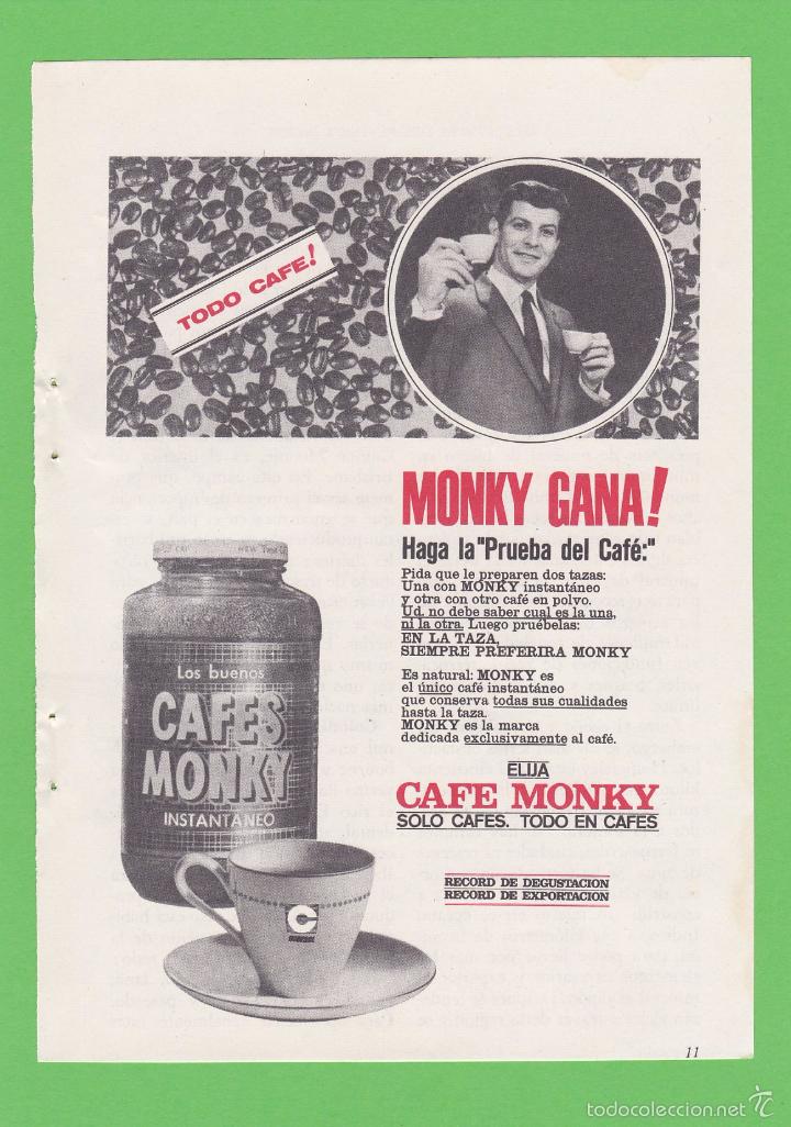 Coleccionismo de revistas y peri&oacute;dicos: PUBLICIDAD 1965. ANUNCIO CAFES MONKY