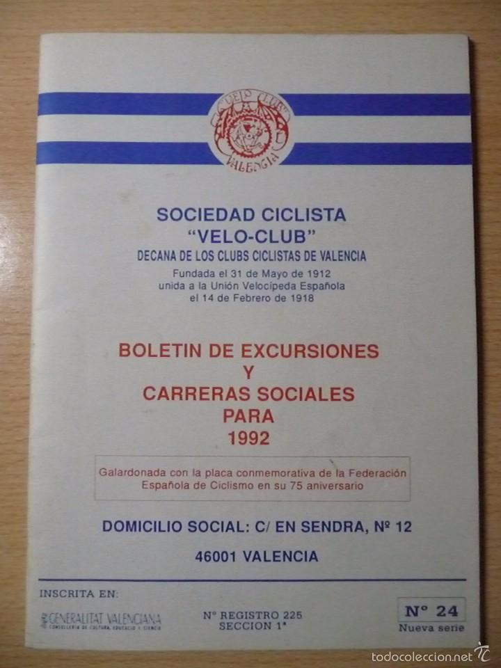 Coleccionismo de revistas y peri&oacute;dicos: BOLETIN DE EXCURSIONES 1992 DEL CLUB DE CICLISMO VELO CLUB DE VALENCIA