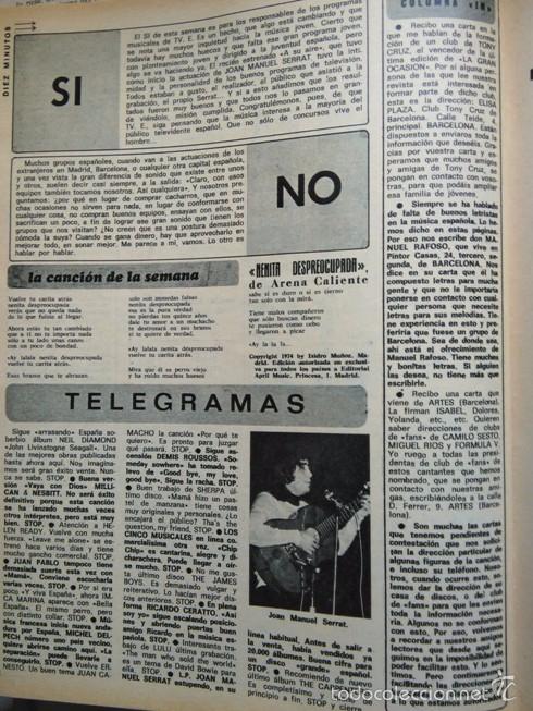 Coleccionismo de Revistas y Peri&oacute;dicos: RECORTE joan manuel serrat