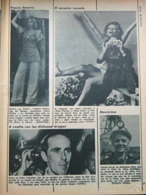 Sammeln von Zeitschriften und Zeitungen: recorte PAMELA WOOD ROBIN CRANSTON BEATRIZ WELLES MISS FRANCIA