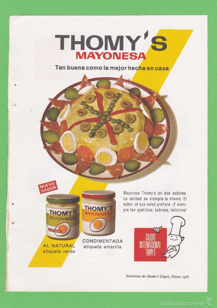 Coleccionismo de revistas y peri&oacute;dicos: PUBLICIDAD 1967. ANUNCIO MAYONESA THOMY'S - CAMISAS IKE (REVERSO)