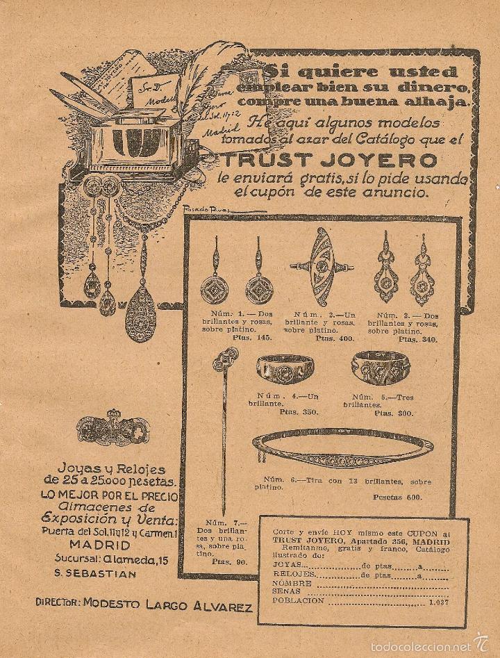 Coleccionismo de Revistas y Peri&oacute;dicos: Publicidad Trust Joyero  - 1921