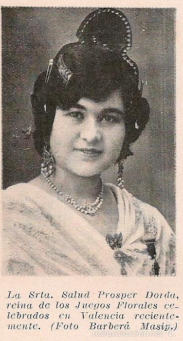 Coleccionismo de revistas y peri&oacute;dicos: Srta. Salud Prosper Dorda, reina de los Juegos Florales en Valencia - 1921