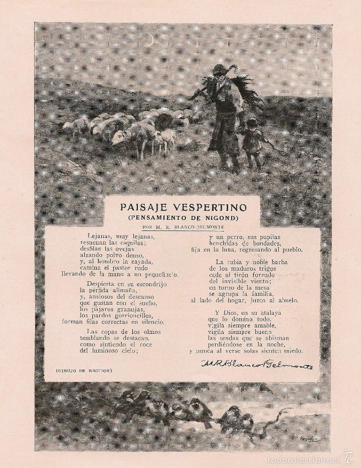 Coleccionismo de Revistas y Peri&oacute;dicos: Paisaje vespertino ( pensamiento de Nigond) / por M. R. Blanco Belmonte; dibujo Regidor - 1921