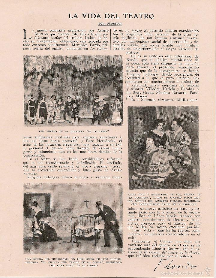 Coleccionismo de Revistas y Peri&oacute;dicos: * TEATRO * Escena de la zarzuela La Dogaresa, melodrama El Crimen del Teatro - 1921