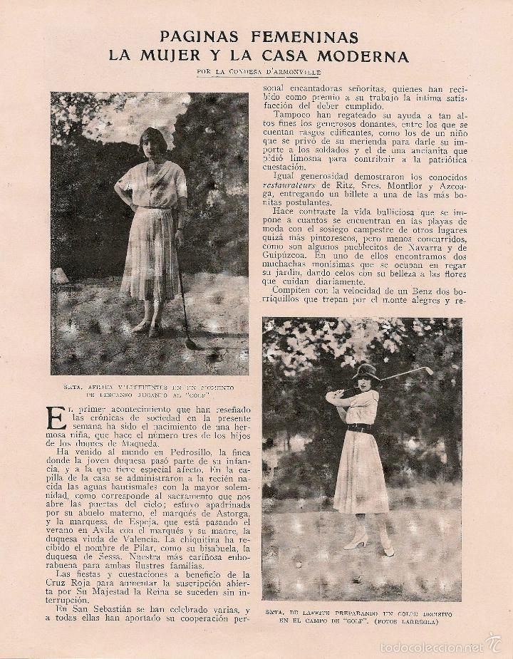 Coleccionismo de Revistas y Peri&oacute;dicos: &Aacute;frica Valdefuentes , srta. de Laffite jugando al golf, veraneantes en La Granja... - 1921