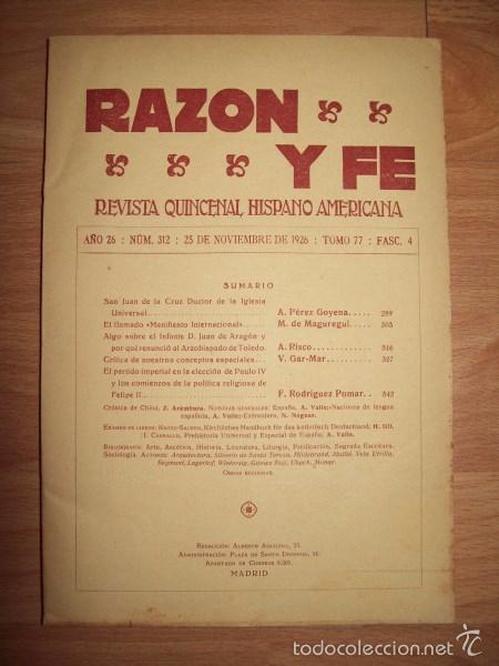 Sammeln von Zeitschriften und Zeitungen: RAZ&Oacute;N Y FE : Revista Quincenal Hispano Americana. A&ntilde;o 26 ; N&ordm; 312 ; 25 de noviembre de 1926