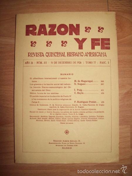 Collectionnisme de Revues et Journaux: RAZ&Oacute;N Y FE : Revista Quincenal Hispano Americana. A&ntilde;o 26 ; N&ordm; 313 ; 10 de diciembre de 1926