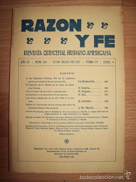 Sammeln von Zeitschriften und Zeitungen: RAZ&Oacute;N Y FE : Revista Quincenal Hispano Americana. A&ntilde;o 27 ; N&ordm; 324 ; 25 de mayo de 1927