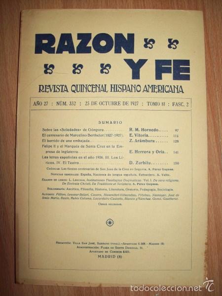 Sammeln von Zeitschriften und Zeitungen: RAZ&Oacute;N Y FE : Revista Quincenal Hispano Americana. A&ntilde;o 27 ; N&ordm; 332 ; 25 de octubre de 1927