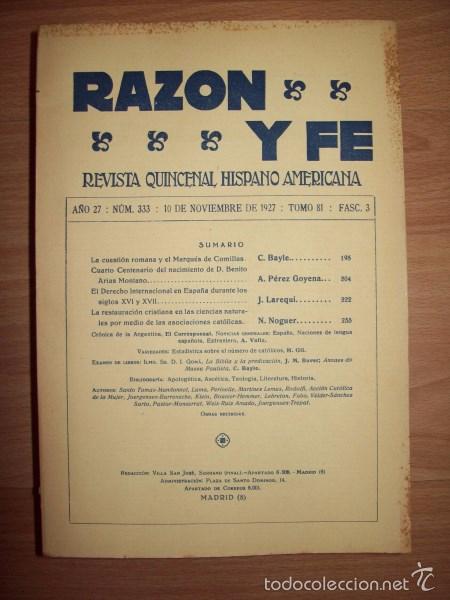 Collectionnisme de Revues et Journaux: RAZ&Oacute;N Y FE : Revista Quincenal Hispano Americana. A&ntilde;o 27 ; N&ordm; 333 ; 10 de noviembre de 1927