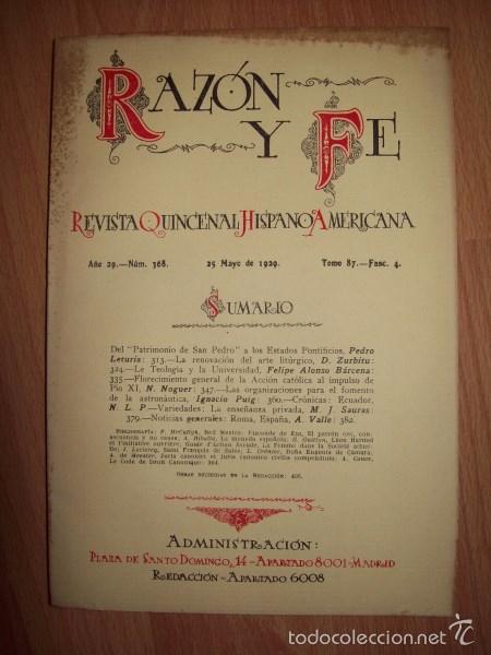 Sammeln von Zeitschriften und Zeitungen: RAZ&Oacute;N Y FE : Revista Quincenal Hispano Americana. A&ntilde;o 29 ; N&ordm; 368 ; 25 de mayo de 1929