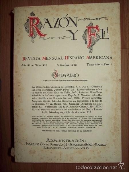 Sammeln von Zeitschriften und Zeitungen: RAZ&Oacute;N Y FE : Revista Mensual Hispano Americana. A&ntilde;o 32 ; N&ordm; 428 ; septiembre 1932