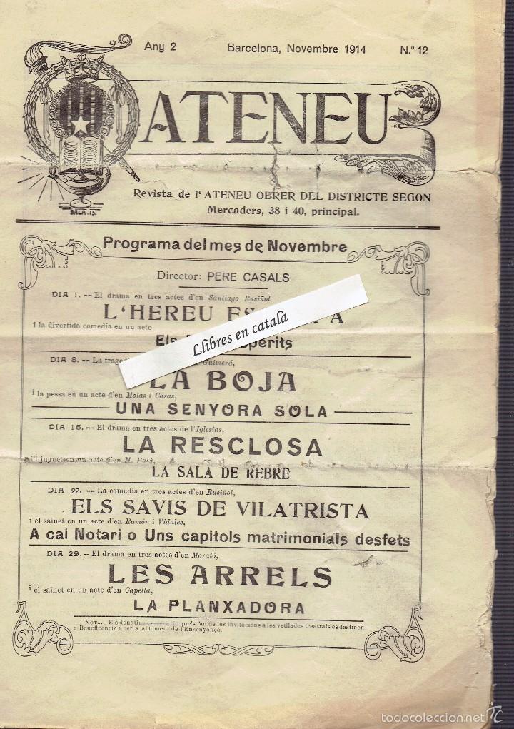 Coleccionismo de revistas y peri&oacute;dicos: Ateneu - Revista de l'Ateneu obrer del districte segon - 1914 - Josep M&ordf; Arnau Pascual - Publicitat