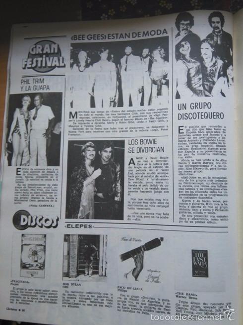 Coleccionismo de revistas y peri&oacute;dicos: recorte david bowie phil trim miss barcelona bee gees beegees sail joia