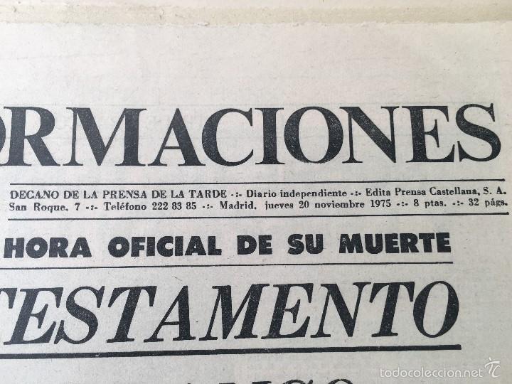 Colecionismo de Revistas e Jornais: periodico informaciones, 20-11-75 TESTAMENTO DE FRANCO