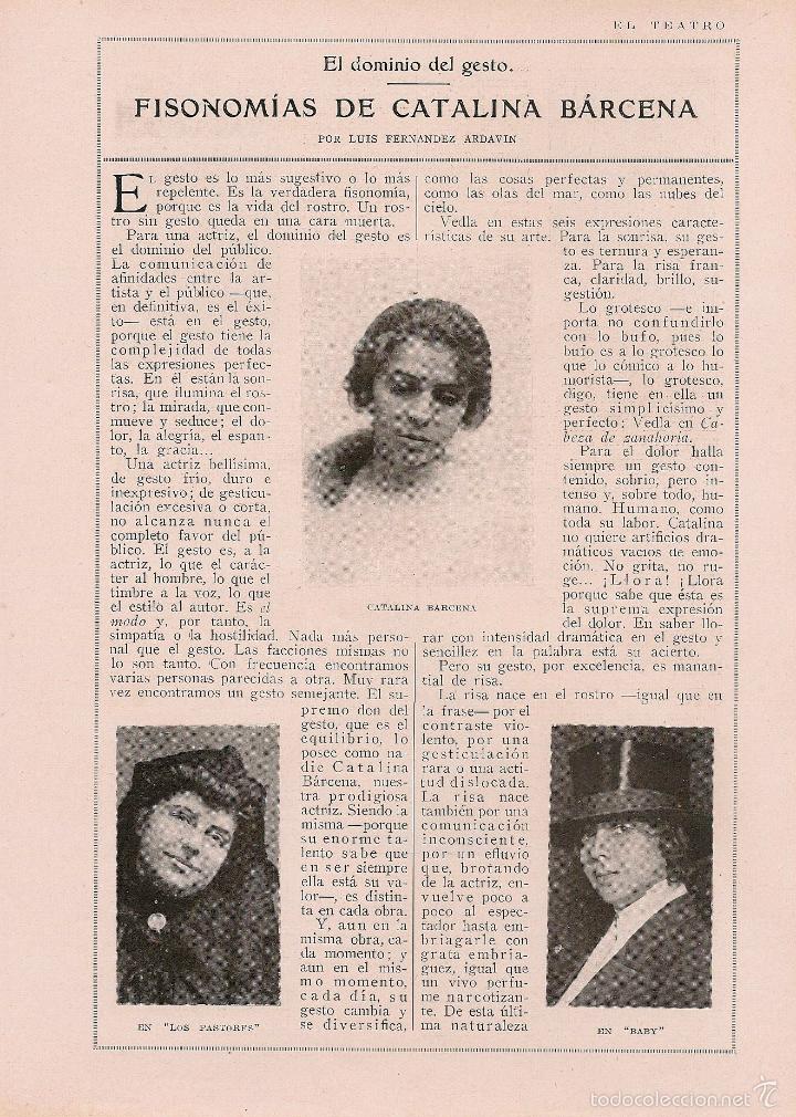 Collection Magazines and Newspapers: * TEATRO * Fisonom&iacute;as de Catalina B&aacute;rcena - 1925