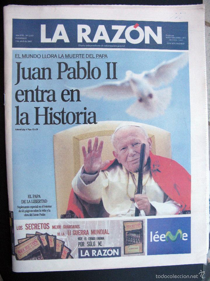 Colecionismo de Revistas e Jornais: PERI&Oacute;DICO LA RAZON MUERTE JUAN PABLO II  - 3 ABRIL 2003