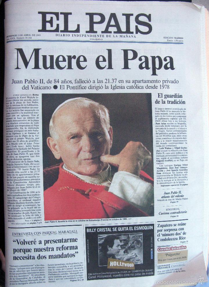 Colecionismo de Revistas e Jornais: PERI&Oacute;DICO EL PAIS MUERTE JUAN PABLO II - 3 ABRIL 2003