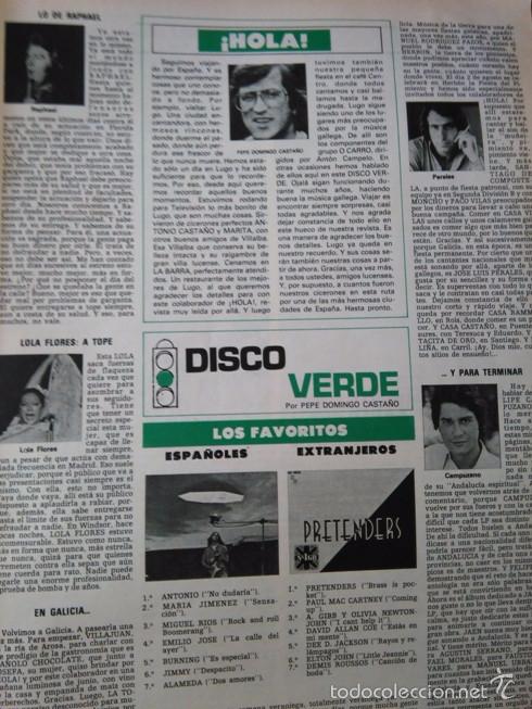 Coleccionismo de Revistas y Peri&oacute;dicos: RECORTE ANTONIO FLORES LOLA CAMPUZANO MANUEL JOSE LUIS PERAALES THE PRETENDERSRAPHAEL