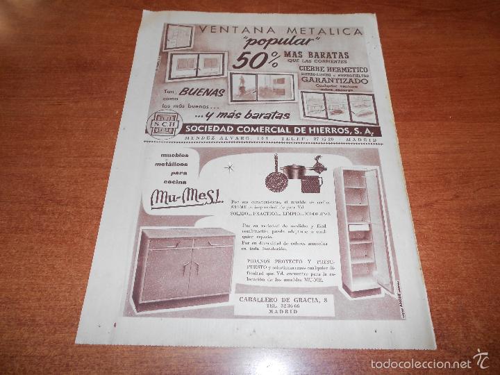 Coleccionismo de revistas y peri&oacute;dicos: PUBLICIDAD PRENSA 1960: MUEBLES MET&Aacute;LICOS PARA COCINA MU-ME S.L. Y SOCIEDAD DE HIERROS S.A. MADRID