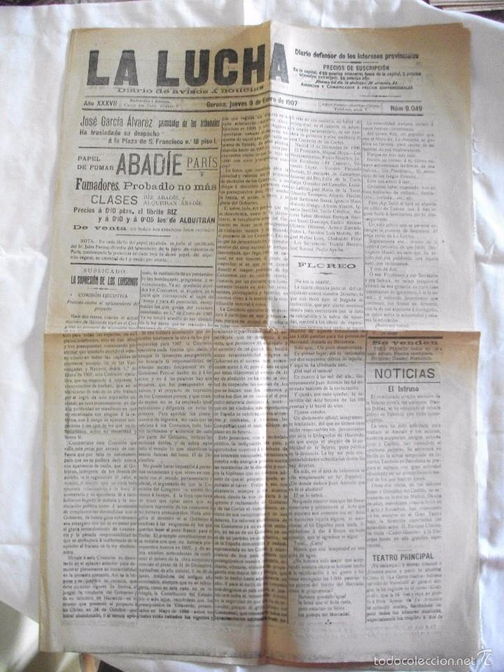 Coleccionismo de Revistas y Peri&oacute;dicos: PERIODICO DIARIO LA LUCHA ENERO 1907 GERONA