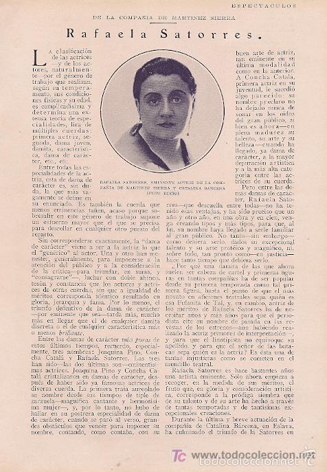 Collection Magazines and Newspapers: *TEATRO *Sobre la actriz Rafaela Satorres, de la compa&ntilde;&iacute;a de Mart&iacute;nez Sierra-Catalina B&aacute;rcena - 1929
