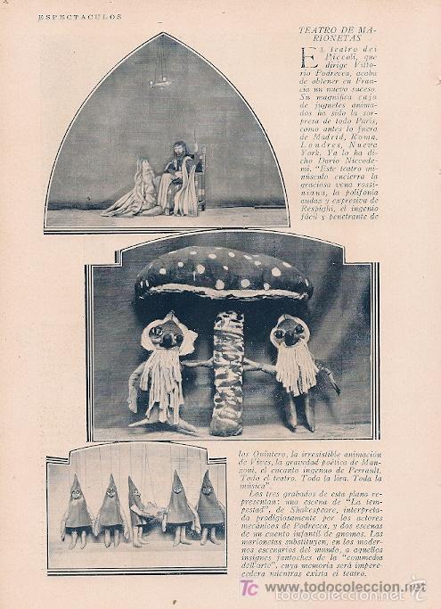 Coleccionismo de Revistas y Peri&oacute;dicos: * TEATRO * Marionetas para La Tempestad de Shakespeare; reverso: escenograf&iacute;a moderna - 1929