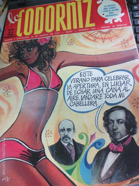 Coleccionismo de Revistas y Peri&oacute;dicos: REVISTA LA CODORNIZ N&ordm; 1692 25 DE AGOSTO DE 1974 A&Ntilde;O XXXIV