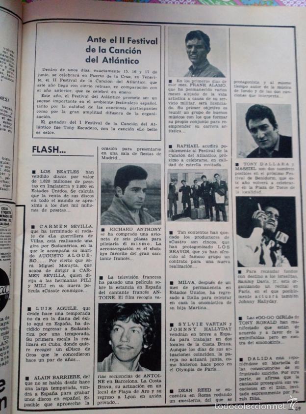 Coleccionismo de revistas y peri&oacute;dicos: RECORTE SAMMY DAVIS JR TONY DALLARA FRANK ALAMO LOS BRAVOS ANTOINE RICHARD ANTHONY LOS BEATLES CARME