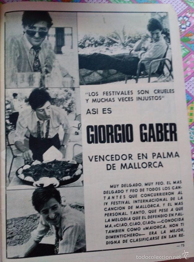 Coleccionismo de revistas y peri&oacute;dicos: RECORTE GIORGIO GABER VENCEDOR EN PALMA DE MALLORCA