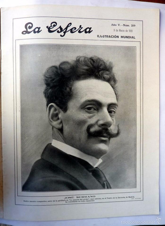 Collezionismo di Riviste e Giornali: LA ESFERA. A&Ntilde;O V N&ordm; 219. 9 MARZO 1918. PORTADAS PRIMAVERA DE I. PINAZO, RETRATO JOS&Eacute; SERRANO