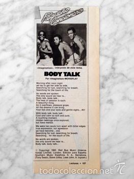 Coleccionismo de Revistas y Peri&oacute;dicos: RECORTE - IMAGINATION (BODY TALK) - 1983