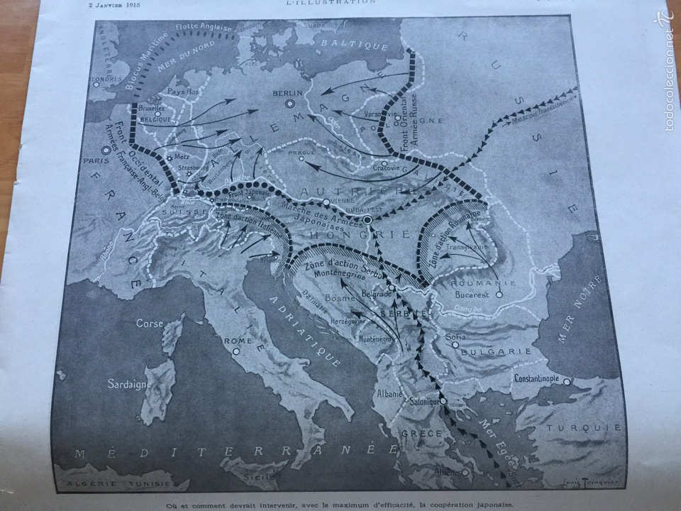 Coleccionismo de revistas y peri&oacute;dicos: Primera Guerra Mundial / Mapa tropas Jap&oacute;n / Lonja de Pa&ntilde;os de Ypres / Ca&ntilde;&oacute;n franc&eacute;s (1915)