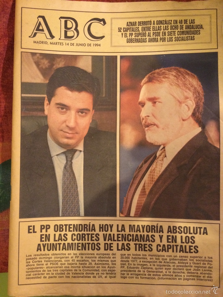Coleccionismo de revistas y peri&oacute;dicos: (edu8) Diario ABC 14 junio 1994 valencia zaplana rita barbera 136 pp colegio monfort seat toledo