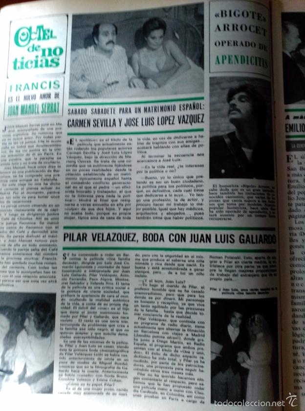 Coleccionismo de Revistas y Peri&oacute;dicos: recorte carmen sevilla bigote arrocet pilar velazquez juan luis galiardo joan manuel serrat