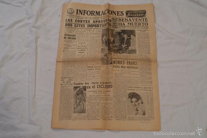 Coleccionismo de Revistas y Peri&oacute;dicos: Diario Informaciones. N&ordm; 9213. 14 de julio de 1954. Muerte de Jacinto Benavente.