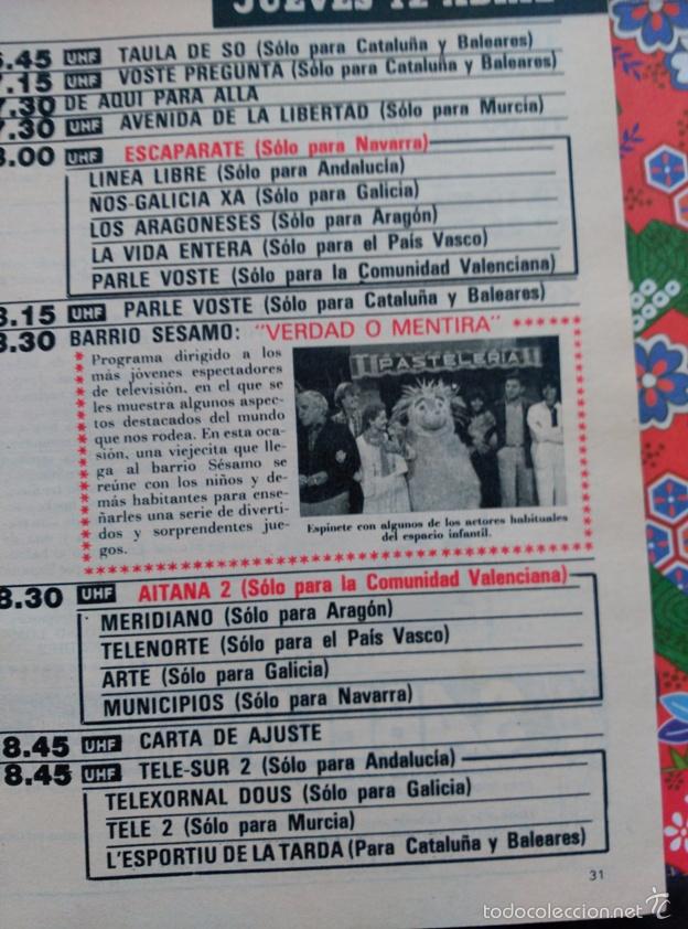 Coleccionismo de Revistas y Peri&oacute;dicos: recorte BARRIO SESAMO ESPINETE CHELO VIVARES DON PIMPON ALFONSO VALLEJO