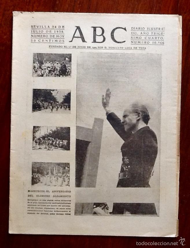 Coleccionismo de Revistas y Peri&oacute;dicos: ABC. SEVILLA 24 de Julio de1938. ANIVERSARIO ALZAMIENTO EN MARRUECOS . ENVIO INCLUIDO.