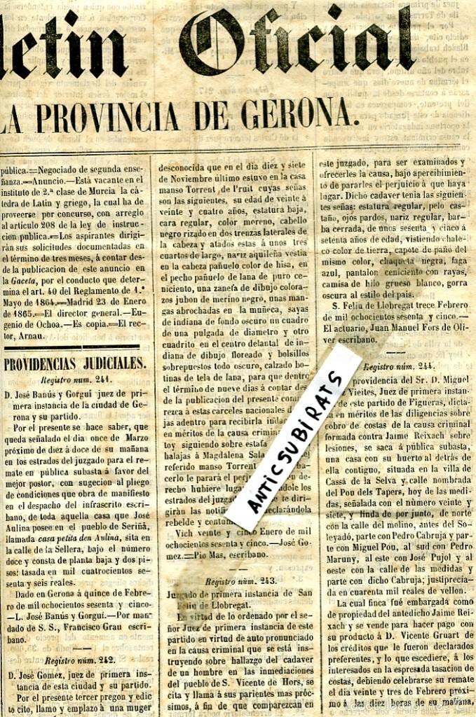 Collection Magazines and Newspapers: BOLETIN A&Ntilde;O 1865 ARRIENDO DEL TEATRO DE GRANADA CASSA DE LA SELVA POU DELS TAPERS MIGUEL POU MARUNY