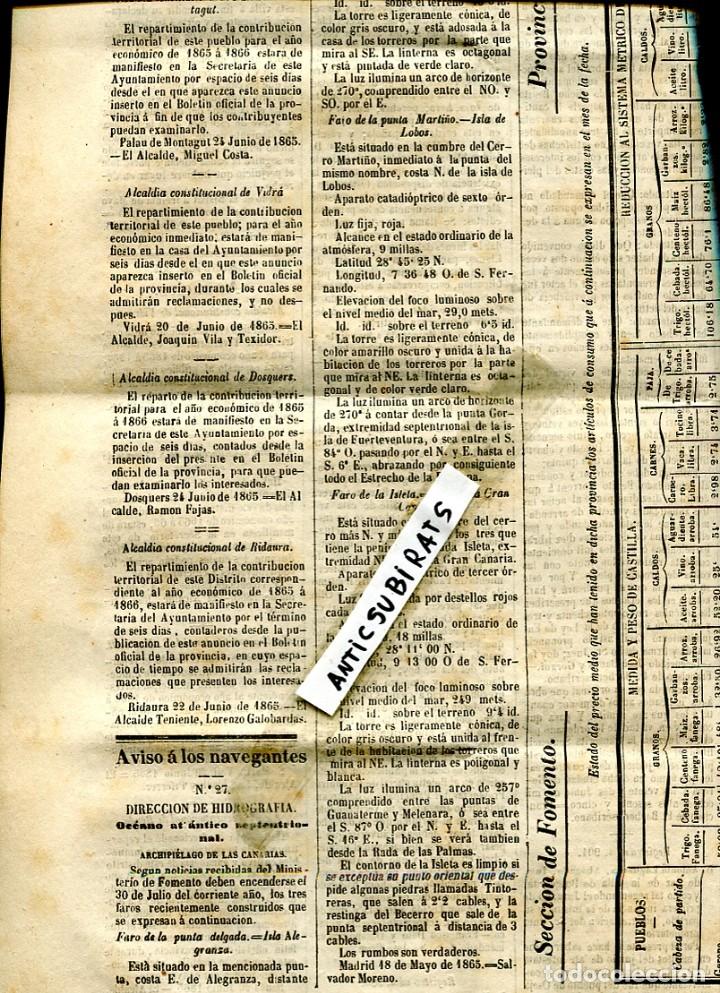 Collection Magazines and Newspapers: BOLETIN  1865 AVISO A LOS NAVEGANTES DETALLES DE FARO ISLA ALEGRANZA DE LOBOS DE LA ISLETA CANARIAS
