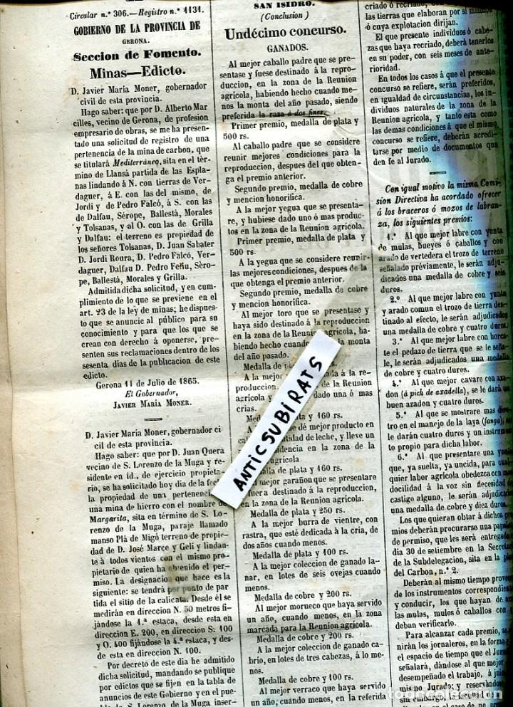 Collezionismo di Riviste e Giornali: BOLETIN A&Ntilde;O 1865 MINA DE CARBON MEDITERRANEO EN LLANSA LLAN&Ccedil;A DE HIERRO EN SANT LLOREN&Ccedil; DE LA MUGA