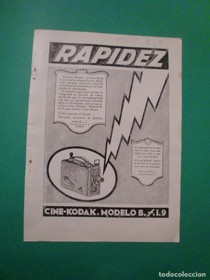 Collectionnisme de Revues et Journaux: HOJA SUELTA ORIGINAL CINE KODAK MODELO B.F.I.9 - PASATIEMPOS Y AMENIDADES 19/8/1928