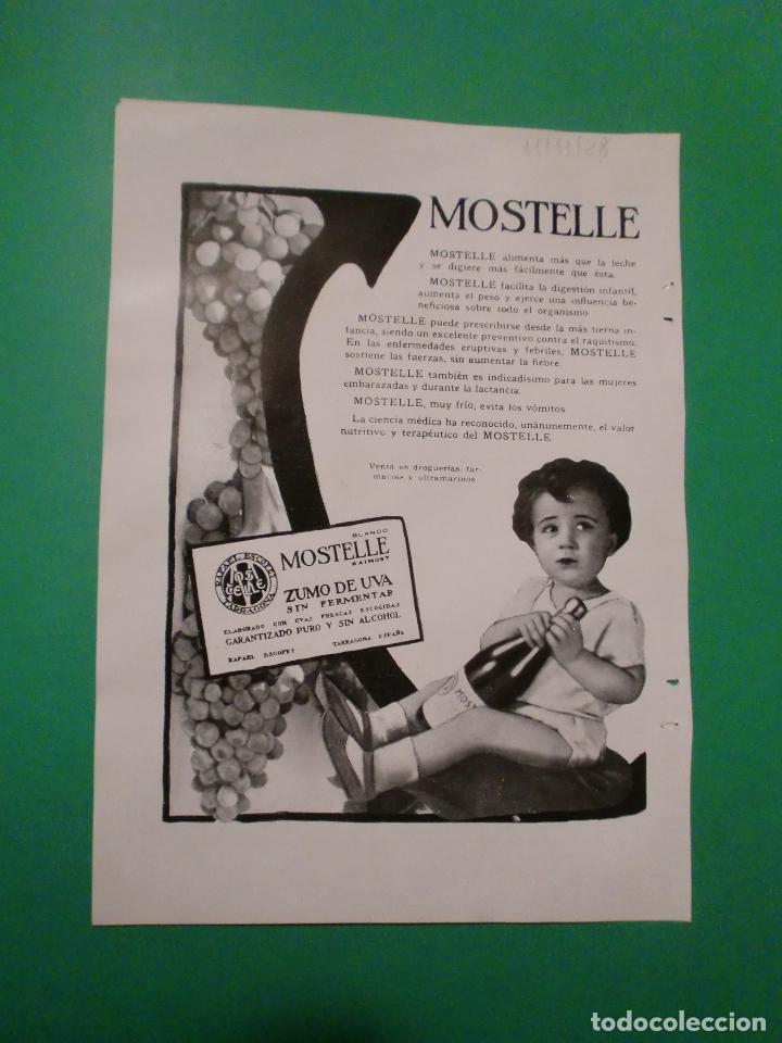Coleccionismo de Revistas y Peri&oacute;dicos: HOJA SUELTA ORIGINAL MOSTELLE ZUMO DE UVA SIN FERMENTAR - ARTE NUEVO POR SILENO 11/11/1928