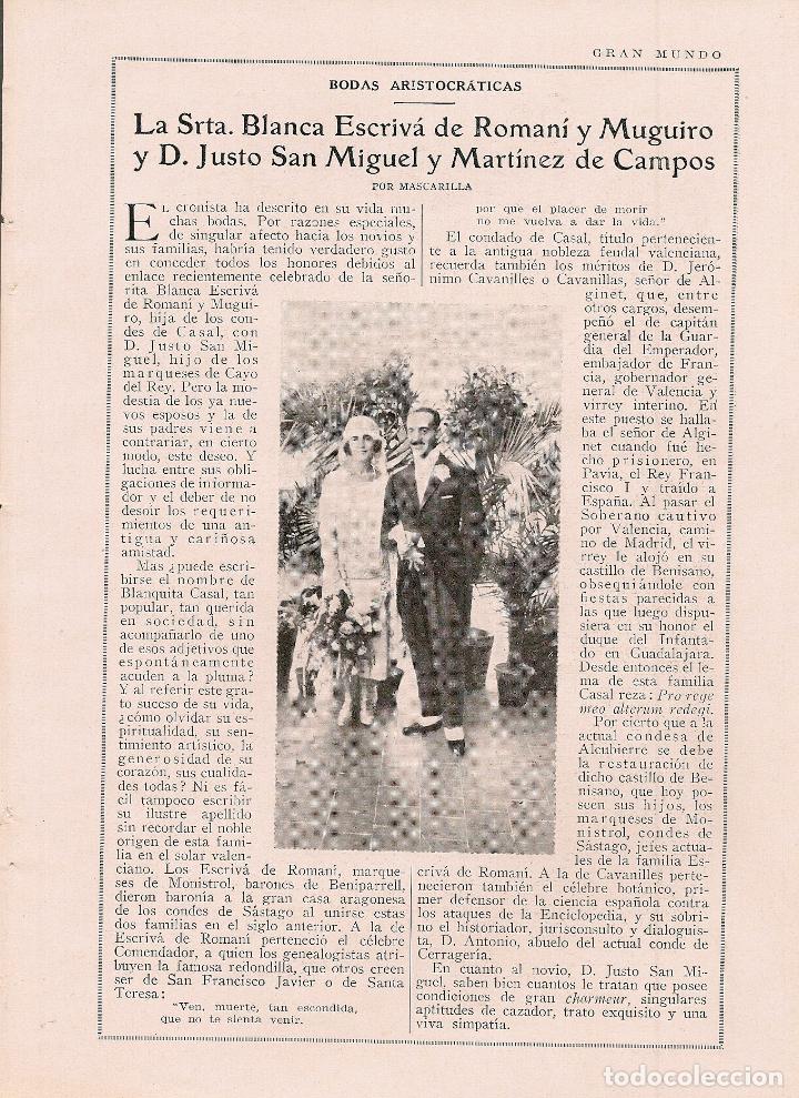 Coleccionismo de Revistas y Peri&oacute;dicos: * BODA * Enlace Srta. Blanca Escriv&aacute; de Roman&iacute; y Muguiro - D. Justo San Miguel y Mart&iacute;nez - 1925