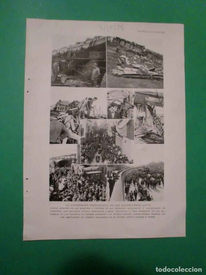 Colecionismo de Revistas e Jornais: HOJA SUELTA ORIGINAL CATASTROFE FERROVIARIA LAS MADRIGUERAS JAEN - CICLONES ISLA CRISTINA 7/10/28