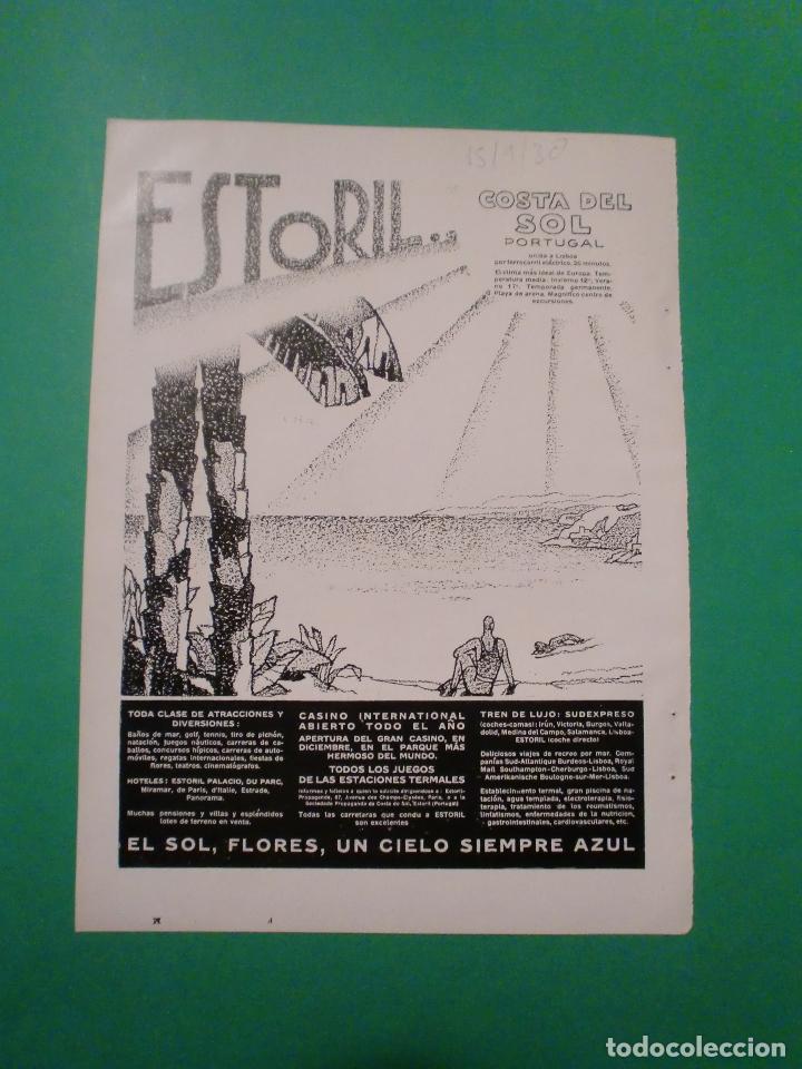 Colecionismo de Revistas e Jornais: HOJA SUELTA ORIGINAL ESTORIL COSTA DEL SOL PORTUGAL - CRONICAS DE SOCIEDAD 15/9/1930